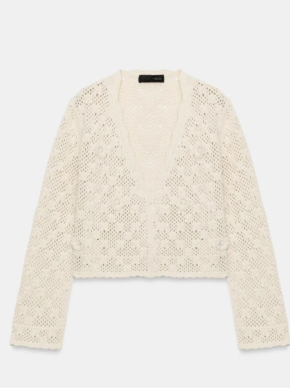 Zara Cream Crochet Knit Swim Cover-Up Jacket